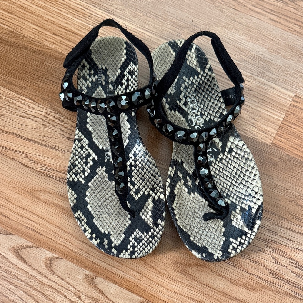 Pedro Garcia Black Crystal Snake-Print T-Strap Judith Sandals